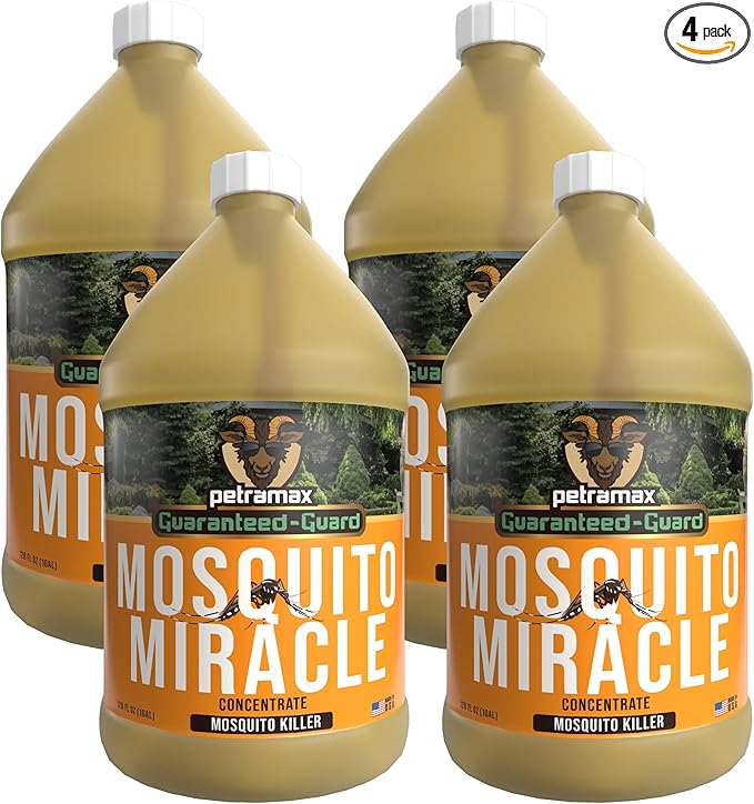 PetraMax Miracle Outdoor Mosquito Spray for Yard - Tested to Kill, Backyard Mosquito Fogger Machine Liquid Concentrate - Pet Safe Fogger Spray - Commercial/Private Pet Friendly Lawn Treatment (4 Gal)