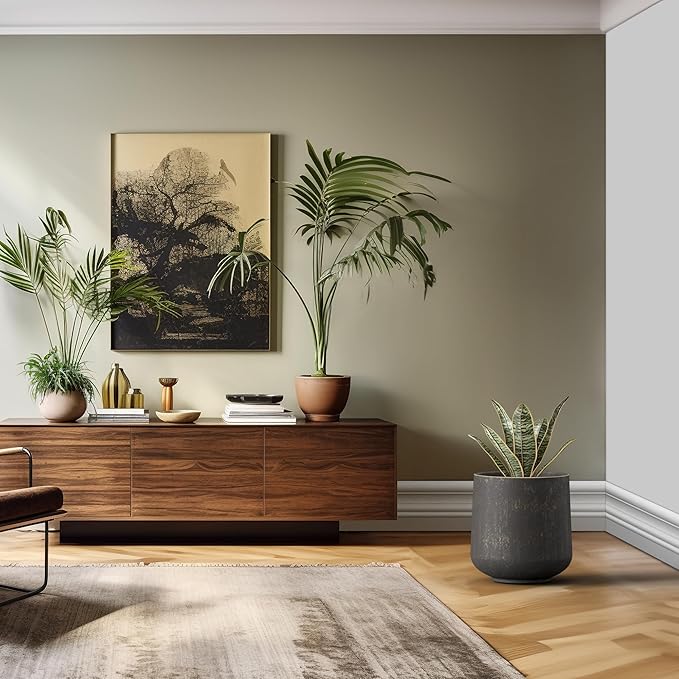 Kante 15.3" Dia Round Concrete Planter, Outdoor Indoor Large Plant Pots Containers with Drainage Hole and Rubber Plug for Home Garden Patio, Oil Rubbed Bronze
