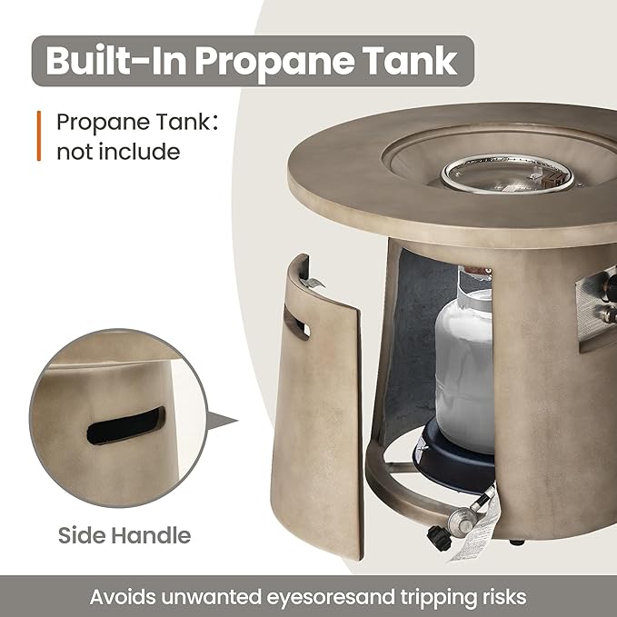 HOMPUS Outdoor Propane Fire Pit, 31-inch Round Gray Propane Fire Pit with 10lbs Aqua Transparent Gray Fire Glass, 40000 BTU Gas Smokeless Fire Pit, Patio Concrete Fire Pit with Lava Rocks & Rain Cover