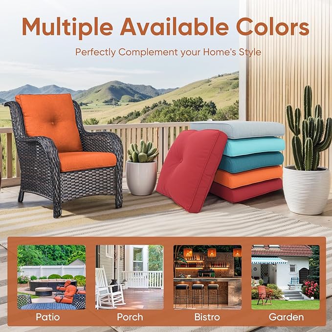 Patio Chair Cushions 4 Packs - Outside High Back Thick Water-Resistant Cushion 22x24 with Zipper Cover for Outdoor Glider Rocking Chairs Loveseat Couch – Orange/Buckle