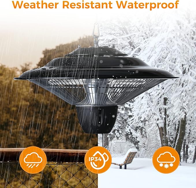 TRUSTECH Electric Outdoor Heater, 1500W Outdoor Hanging Heater, 3S Fast Heating, IP34 Waterproof, Silent Operation, Adjustable Chain, Heaters for Indoor and Outdoor Use, Gazebo, Garage, Patio, Balcony