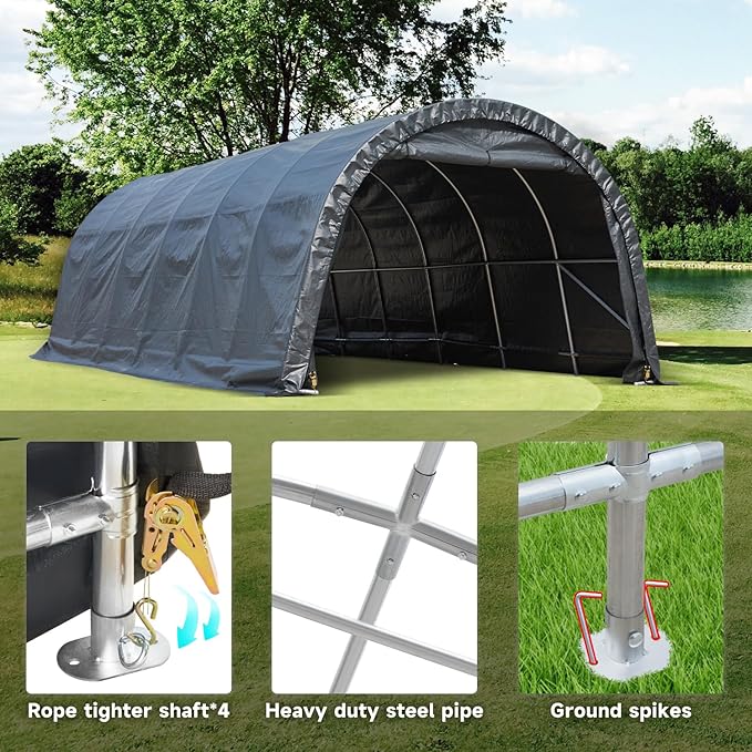 MELLCOM 12 x 24 FT Heavy Duty Carport, Portable Garage with All-Steel Metal Frame and Round Style Roof, Anti-Snow Car Canopy Outdoor Storage Shelter for Car, Truck, Boat