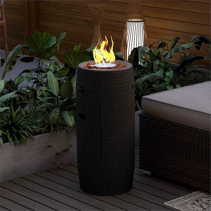 SUNBURY Outdoor Propane Fire Pit, 11" Propane Fire Column, Patio Gas Fire Pit 15,000 BTU Small Firepit Table for Outside w Lava Rocks, CSA Certified (Dark Gray)