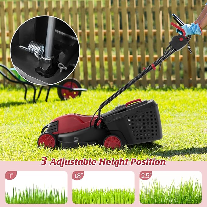 Goplus Lawn Mower, Electric Lawn Mowers with Grass Collection Box, 12 AMP Motor, 14" Cutting Deck, 3 Adjustable Cutting Positions, Walk-Behind Small Corded Lawnmower for Garden Farm Yard