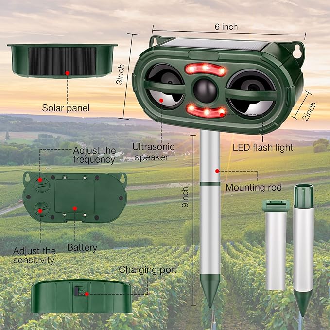 Animal Repellent Outdoor,Solar Pest Animal Repellent Outdoor,Squirrel Repellent,Racoon Repeller,Effective Deer Repellent Devices with Motion Sensor & Flashing Light (1 Pcs)
