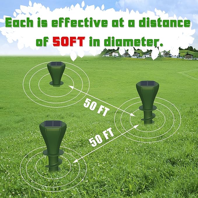 6 Packs Solar Mole Repellers, Gopher Deterrent Device with Vibrating Motor & Spiral Drill Ground Stake, IP65 Waterproof Lawn Garden Yard Pest Repellents Driving Away Vole Groundhog Snakes