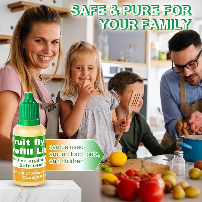 Qualirey 12 Pack Fruit Fly Trap Refill Liquid, 0.68oz Per Bottle Liquid Fruit Fly Traps for Indoors, Non Toxic Bait Safe Near Pets, Food and Kids, Lure Refill for Home Kitchen