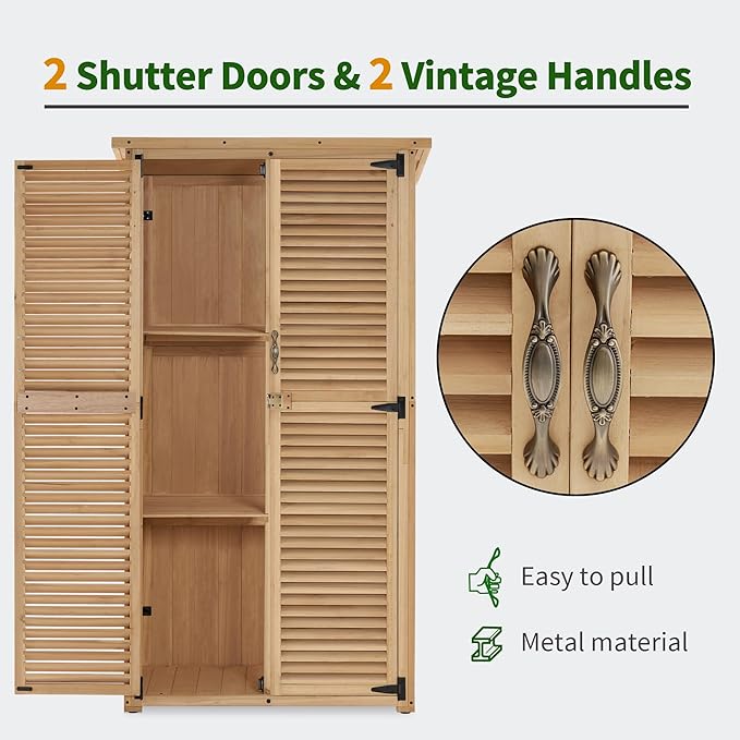 MCombo Outdoor Storage Cabinet, Wooden Storage Shed with Latch, Outside Garden Tool Shed with 2 Doors for Patio Yard Lawn, 0808 (Natural, Medium)