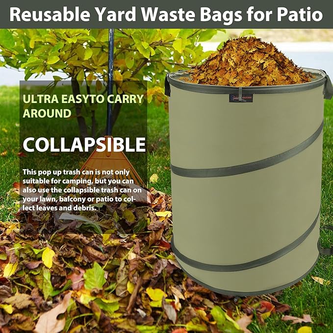 YUDI & GARDEN 45 Gallon Collapsible Garden Bag|Collapsible Trash Can|Camping Trash Can, Use for Gardening Cleanup or Party Waste and Outdoor Activities