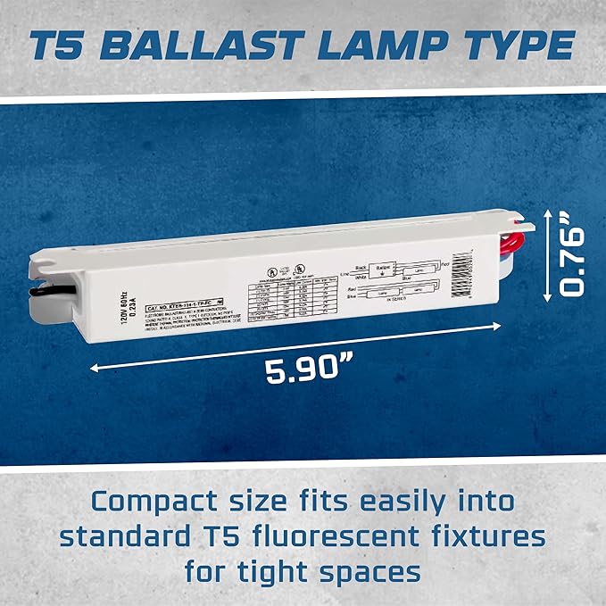 Replacement for Keystone KTEB-114-1-TP-FC 1 Lamp T5 Electronic Fluorescent Ballast with Normal Light Output | 120V Input with Rapid Start Operation | 0.95 Ballast Factor, UL-Approved
