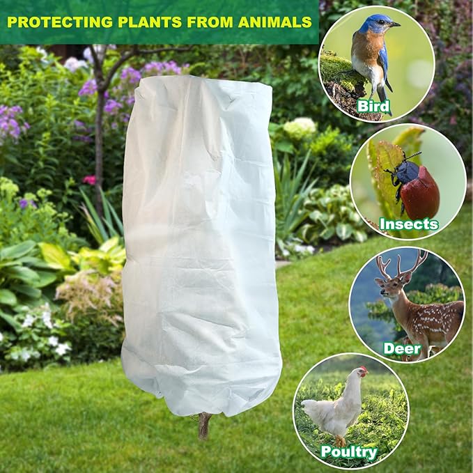 2 Packs Plant Covers Freeze Protection, 47"W X 70"H Large Frost Blankets 2.47oz/yd² with Zipper Drawstring, Reusable Frost Cloth Winter Tree Covers Shrub Jackets for Outdoor Plants Fruit Tree Potted