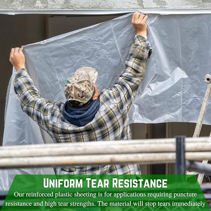 Farm Plastic Supply - Dura Skrim String Reinforced Clear Plastic Sheeting - 6 Mil - (10' x 100') - Reinforced Poly Film Tear Resistant, Weatherproof, Vapor Barrier Polyethylene Roll for Construction