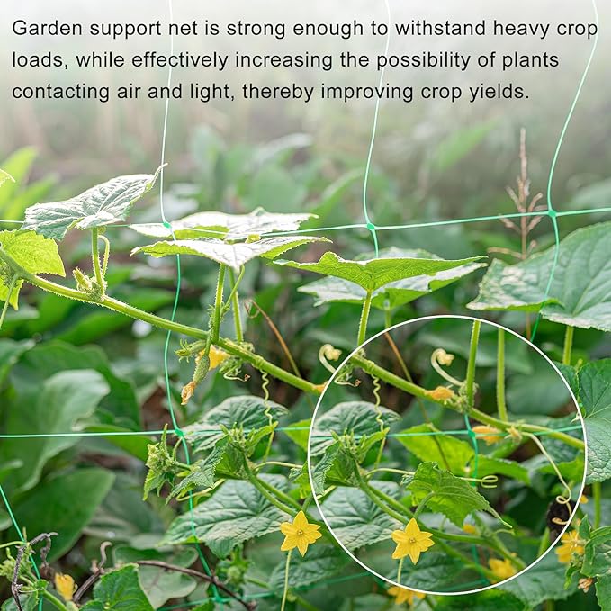 HARFINGTON Trellis Netting for Climbing Plants 14.8ft x 4.9ft 1 Strand Heavy Duty Garden Polyester Plant Support Net with 6"x6" Mesh for Fruits Vegetables Cucumber, White