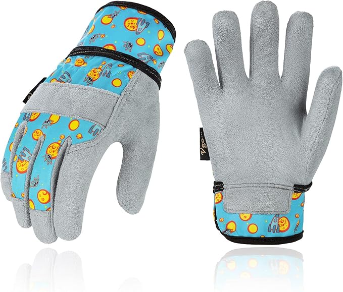 Vgo... 1-Pair Age 4-5 Kids Gardening Gloves,Children Yard Work Gloves,Soft Safety Outdoor Playing Gloves (Size S, Blue Plane, KID-MF3561)
