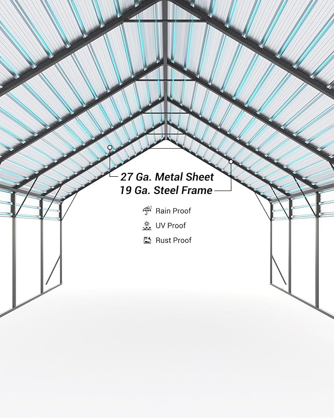 20x25x12.8 FT Metal Carport with Reinforced Frame, Galvanized Steel Roof & Enhanced Base Heavy Duty Car Ports for All-Weather Car Garage Shelter for Car, Truck, Pickup, SUV, Tractor, and Boat