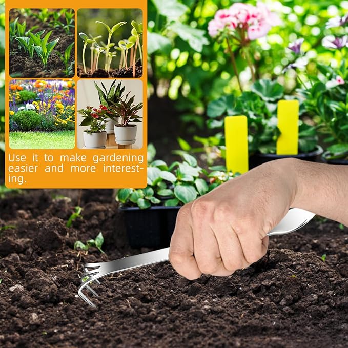 Stainless Steel Root Rake,Stainless Steel 3 Prong Root Rake Pick Loosen Soil Bonsai Tree Tool Set for Gardening Plants