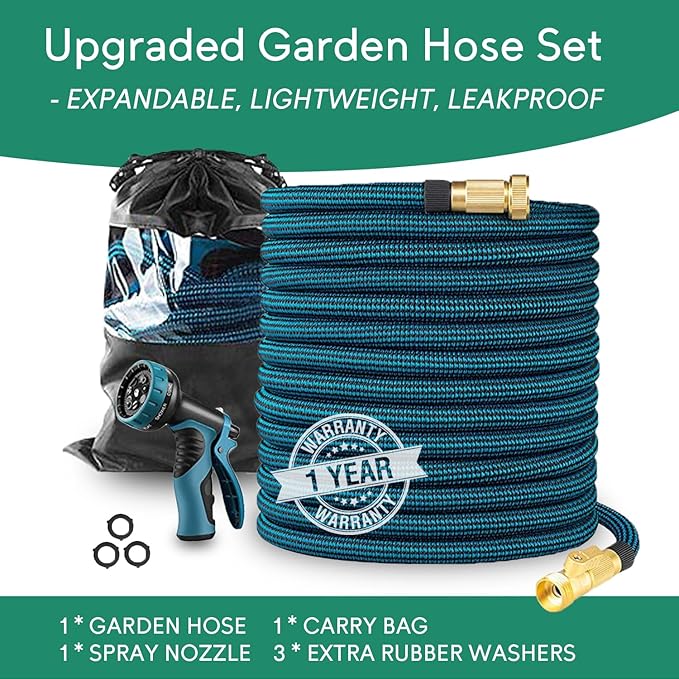Expandable Garden Hose 75 ft, 2025 New No Kink Flexible Water Hose 75ft with 10 Pattern Spray Nozzle, Extra Strong Brass Connectors, Reinforced Expanding Latex Core, Ultra Lightweight & Collapsible