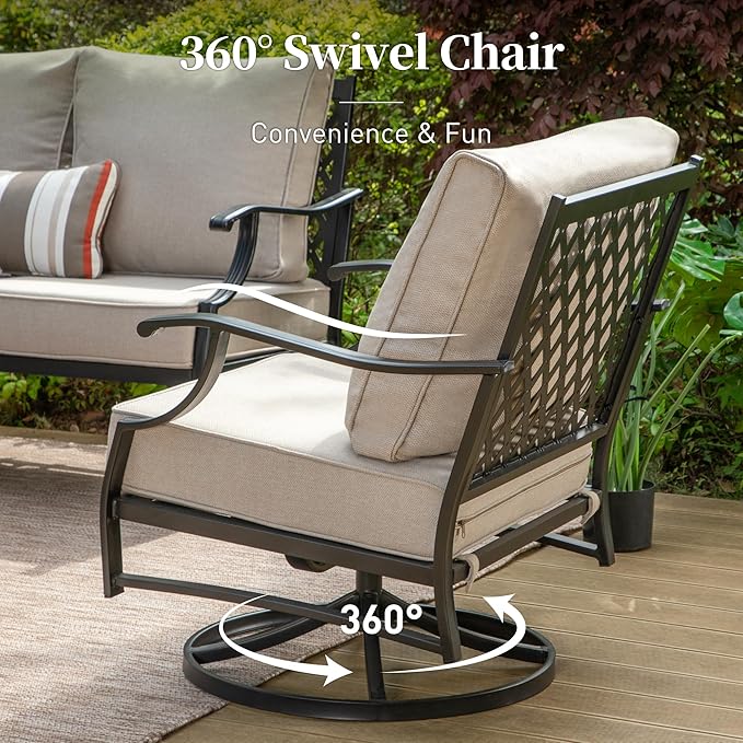 7 Piece Outdoor Patio Furniture Sets Metal Modern Outoor Patio Conversation Set with 5.75" Extra Thick Cushion for Deck Backyard