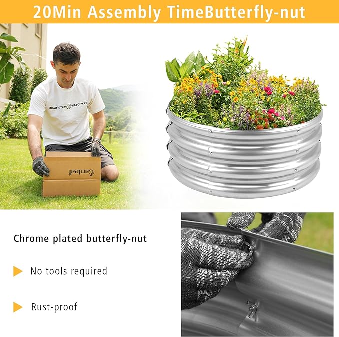 Garden Galvanized Raised Garden Bed Kit - Metal Planter Boxes for Vegetables/Herbs/Flowers, Heavy-Duty Steel Outdoor Garden Box with Reinforced Edges(4X4X1FT)