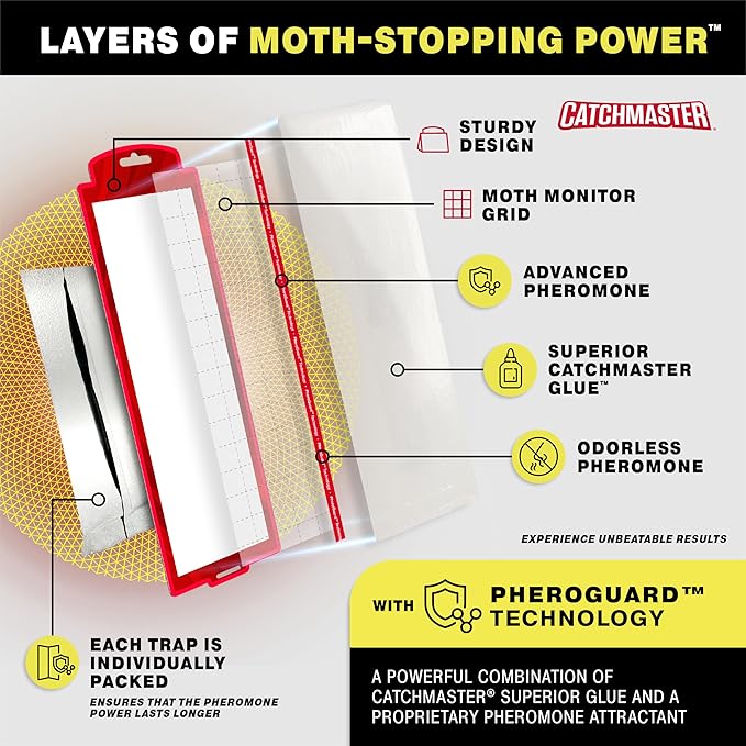 Catchmaster Pantry Moth Traps with Premium PheroGuard Technology – XL, Extra-Strength Glue – Odorless, Kids and Pet Safe – Traps & Eliminates Moths – Protects Pantry, Cabinets & Food Storage – 6-Pack
