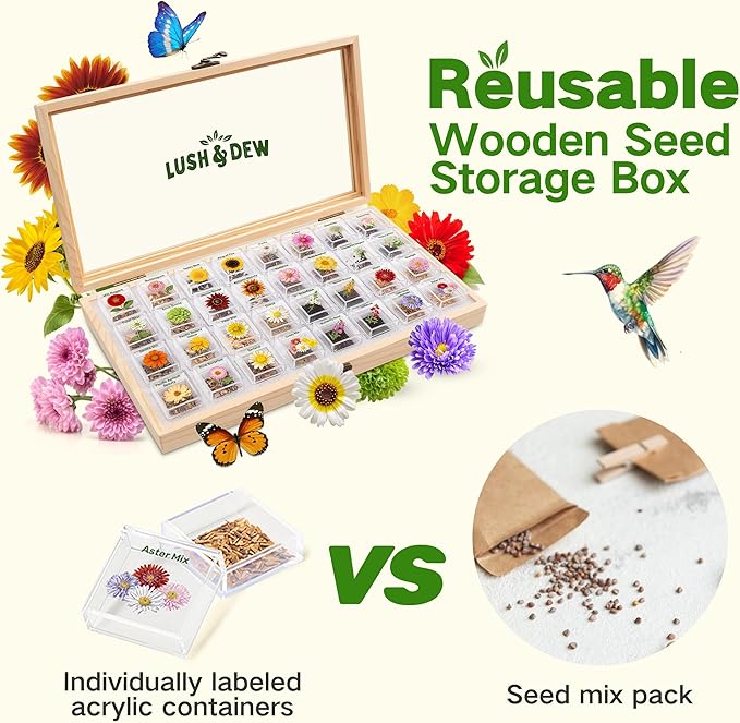 LUSH&DEW Gardening Gift for Women Men, Zodiac Garden Seed Bank, 12 Types Non-GMO Heirloom Vegetable Seeds in Seed Container, Moon Calendar, Witchcraft Magnetic Gift, Earth Signs Taurus Virgo Capricorn