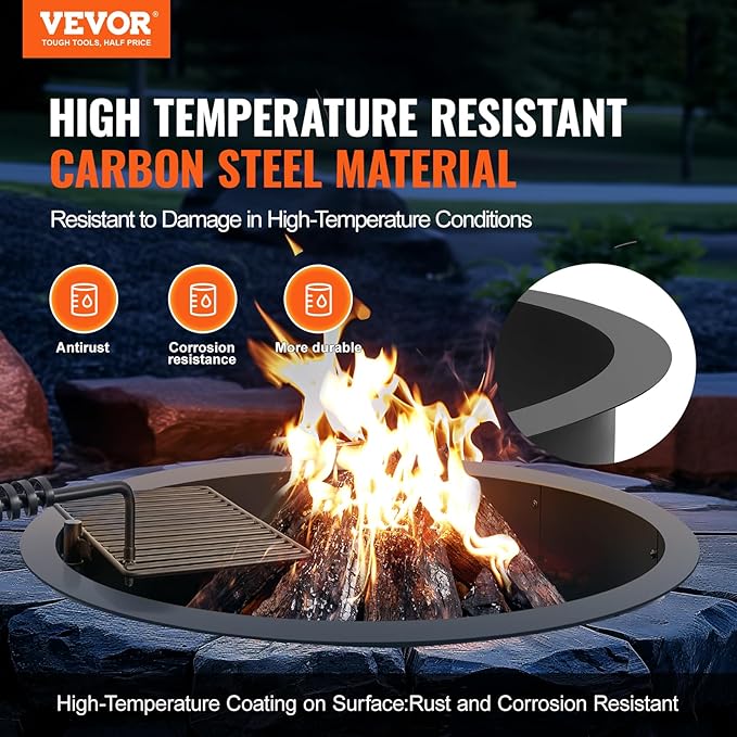 VEVOR Fire Pit Ring, Fire Pit Insert with Barbecue Fire Ring, 40-in Outer/36-In Inner Diameter, 8.5in Height, Carbon Steel Liner DIY Campfire Ring Above/In-Ground, for Outdoor Camping, Bonfires