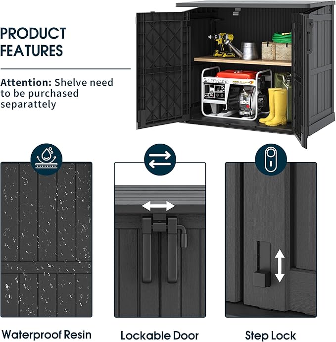 Outdoor Storage Shed 36 Cu. Ft. Resin Garden Horizontal Storage Large Capacity Weather Resistant Storage Box, Lockable Resin Waterproof Shed for Garbage Cans, Garden Tools