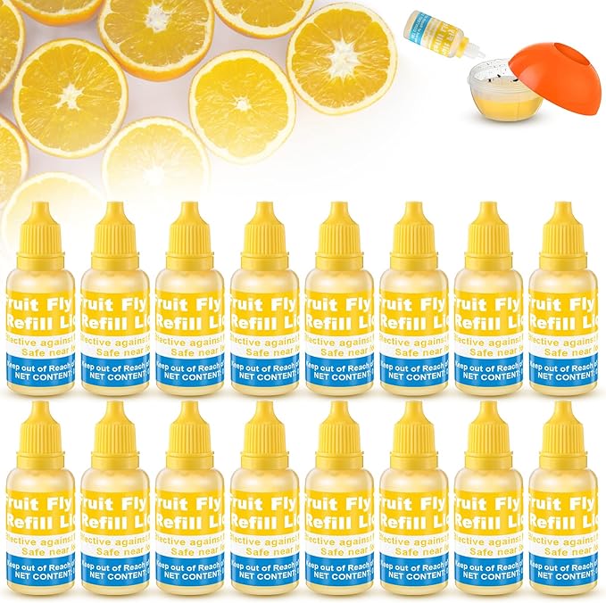 Qualirey Fruit Fly Trap for Indoor and Kitchen Use, 0.68 oz Each Bottle Fruit Fly Trap Refill Liquid, Ready to Use, Safe Near Food, Efficient Lure Refill Liquid, Yellow(16 Pack)