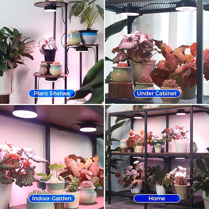 Barrina Orbgrow OG09 Puck LED Grow Light, Pinkish White 36W(4 x 9W, 540 Watt Equiv), Plant Lights for Indoor Plants Full Spectrum, Magnetic & Linkable, Small Grow lamp for Plant Shelf, 4 Packs, Black