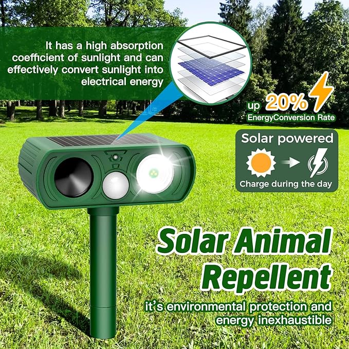 Animal Deterrent Devices Outdoor, Solar Animal Repeller with Motion Sensor Animal Repeller to Repel Cat, Deer, Squirrel, Rabbit, Dog, Skunk (Green - 2 Pack)