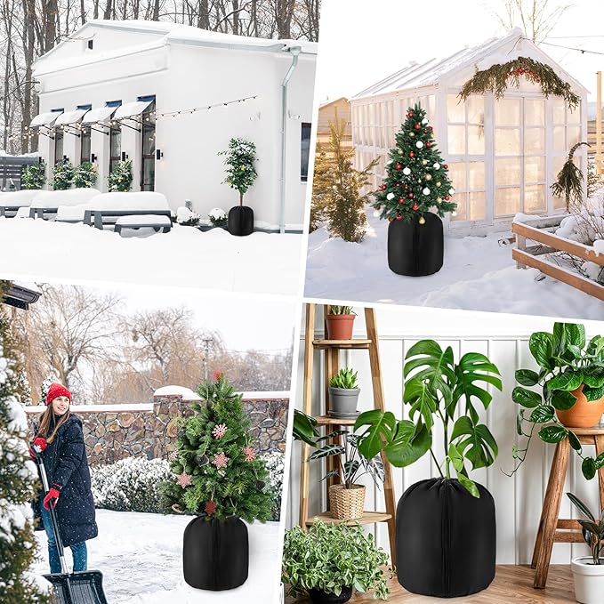 2 Pcs Plant Pot Winter Covers Protection - Potted Plant Freeze Protection Frost Jacket with Zipper Drawstring to Keep Outdoor Plants Flowers Shrubs Trees Warm (25.6" D x 19.7" H - Black)
