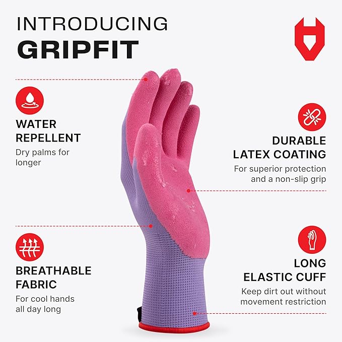 NoCry Premium Womens Gardening Gloves with Strong Non-Slip Grip — 100% Breathable, Superior Dexterity — Perfect Eco Friendly Garden Gloves for Women Womens Garden Gloves or Gardening Gloves for Women