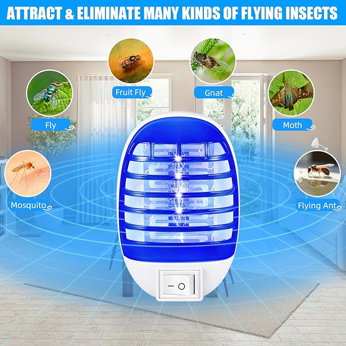 Indoor Bug Zapper Plug in, Electronic Mosquito Zapper Ultimate Fly Zapper Lamp for Bug Insect for Home,Bedroom, Living Room,Office Insect Trap, Pack of 4, Blue 