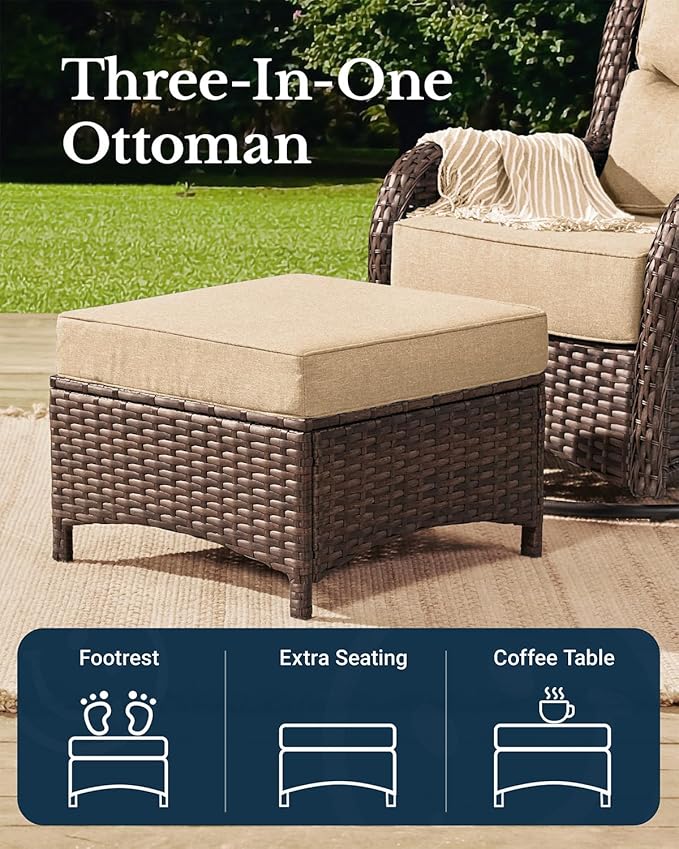 HILLGA Luxury Patio Furniture Set with 6-inch Thick Cushion, Outdoor Couch and High Back Swivel Rocker Patio Chairs, 6PCS Wicker Conversation Set for Deck Yard and Poolside, Beige (V2)