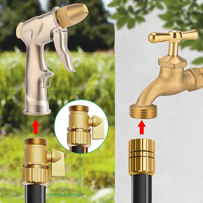 garden nozzle, high-pressure and heavy-duty metal nozzle, with 5 adjustable spray modes, high-pressure handheld sprayer, suitable for watering plants, cleaning houses, cars, and pets(2pcs)