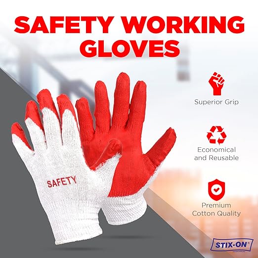 SAFETY Non-Slip 20 Pairs Red Latex Cotton Multi-Purpose Work Gloves- Nitrile Dipped & Rubber Palm Coated for a Firm Grip- Heavy Duty Premium-Construction-Moving-Warehouse-Garden-Gloves