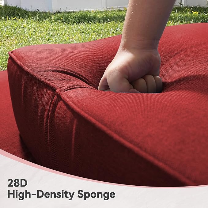 Luxury 6" Outdoor Cushions for Patio Furniture, 24x24x6 Thick Seat Cushion Set of 2, Fade Resistant Couch Chair Replacement Cushions High Density Deep Wicker Chair Cushion w/Removable Cover, Red