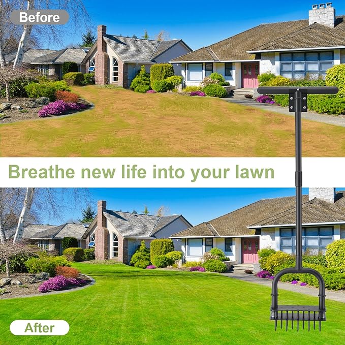 Lawn Aerator,39 inch Long Aerator Lawn Tool,Save Labour Core Aerator with 14 Steel Spikes,Manual Push Grass Aerator for Lawn and Garden,Yard