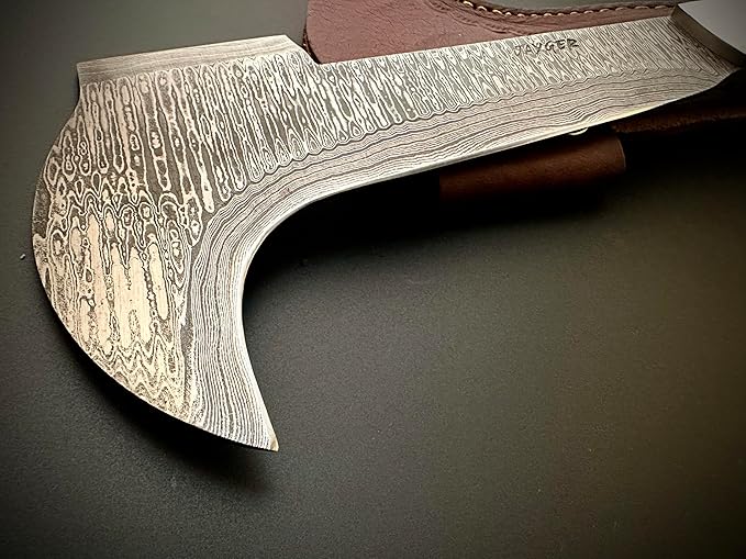 Hand Forged Damascus Steel Machete Billhook Sickle Knife | Yard Work | Machete for Cutting Trees | Brush Clearing Garden Tools | Leather Cover | Belt Loop
