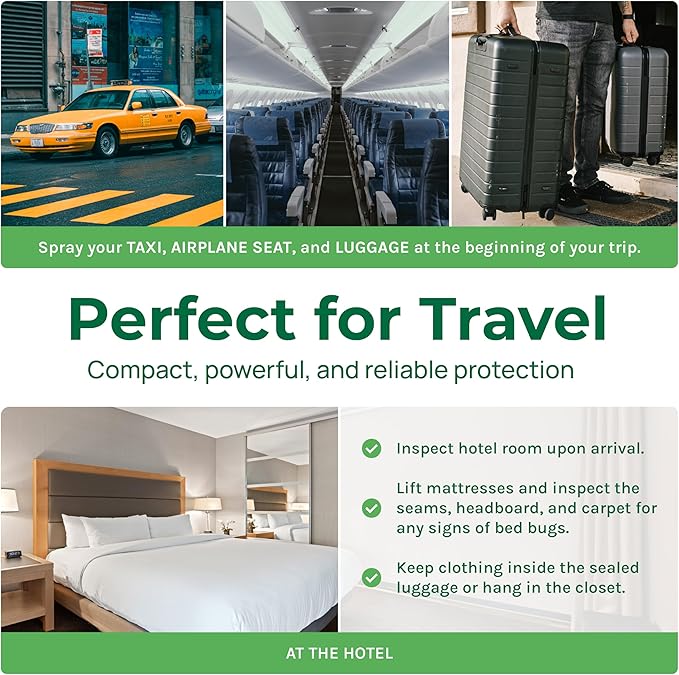 Extra Strength Bed Bug & Mite Natural Travel Spray,TSA Approved Size, Child & Pet-Friendly, Stain & Odor Free, for Hotel, Suitcase, Backpack, Shoes, 66% Stronger Natural Formula(3oz)