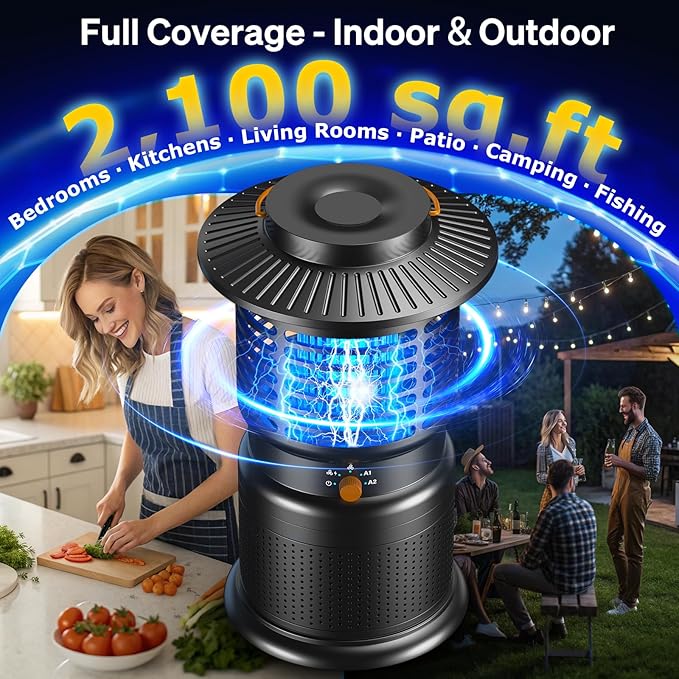 2-in-1 Bug Zapper Outdoor with Fan Suction, Effective Mosquito Trap & Insect Zapper, 10000mAh Rechargeable Fly Zappers for Indoor & Outdoor, IPX5 Waterproof