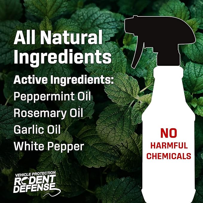 Exterminators Choice Vehicle Defense Spray for Cars & Trucks - 32 oz - Anti-Squirrel Peppermint & Garlic Formula - Repels Mice & Rats - Safe for Kids & Pets