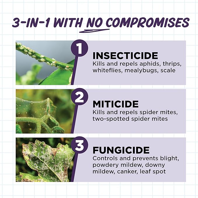 Earth's Ally 3-in-1 Plant Spray 32 oz Conc. Makes 4 gal | Insecticide, Fungicide & Spider Mite Control for Organic Gardening