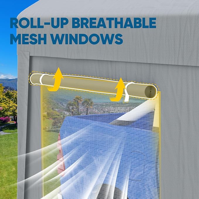 Quictent 12x20 ft Heavy Duty Carport Canopy Galvanized Car Tent Outdoor Garage Boat Shelter with Reinforced Structure with Roll-up Ventilated Windows Sidewall - Gray
