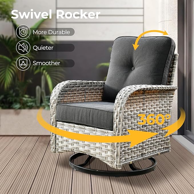 HOOOWOOO Outdoor Sectional Patio Furniture Set,8 Pieces Wicker Conversation Sets,Extra Deep Out Door Sofa Outside Furniture Couch with Swivel Chairs Ottoman,Black