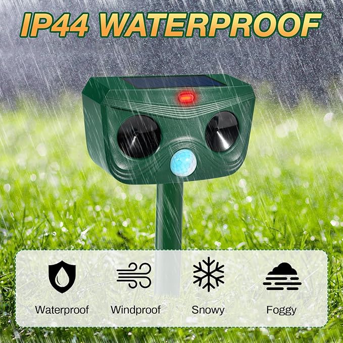 4 Pack Ultrasonic Animal Repellent Outdoor Cat Repellent Outdoor Deer Repllent Devices Animal Deer Deterrent Scare Squirrel, Raccoon, Skunk, Rabbit, Dog with Motion Detector for Yard Garden