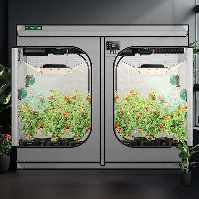 VIVOSUN G848 96"x48"x80" Grow Tent, 8x4 FT Advanced Gray Mylar Hydroponic Tent with 22mm Poles, Observation Window and Floor Tray for Plants for VS4000/VSF4300