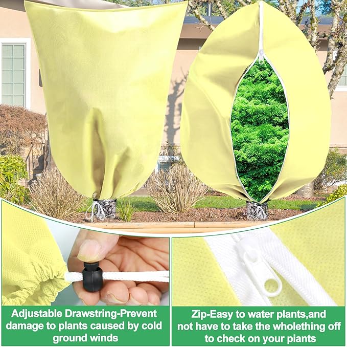 Plant Covers Freeze Protection with Zipper Drawstring, 74.8"X 90.5" Fig Tree Covers for Winter Cold Weather Large Frost Blankets for Outdoor Plants Shrub Trees Jacket Covers Bags for Winter