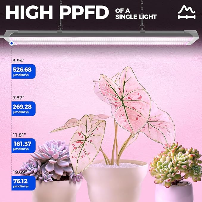 Barrina TX36 2FT Grow Lights for Seed Starting, 144W(4 x 36W, 800W Equivalent), High PPFD, Full Spectrum, Mechanical Timer, Grow Light for Indoor Plants with On/Off Switch, Linkable, 4 Packs