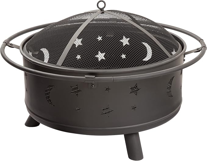 Fire Pit - 32-Inch Outdoor Wood Burning Firepit with Screen, Poker, and Cover - Outdoor Fire Pits for Backyard, Deck, or Patio by Pure Garden (Black)